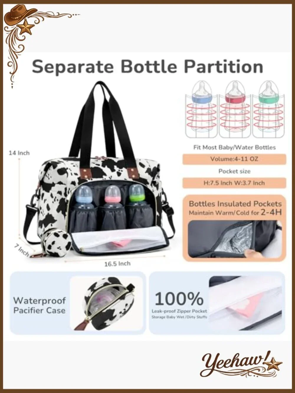 Large Diaper Bag Tote with 10 Pockets, Travel Baby Bag, Waterproof Polyester,